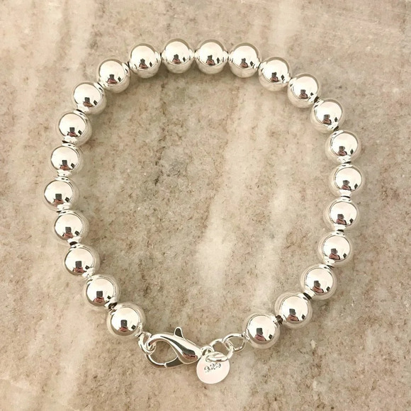 925 Sterling Silver Bead Bracelet 8 mm Ball Bracelet Large Round Bracelet - Picture 2 of 5